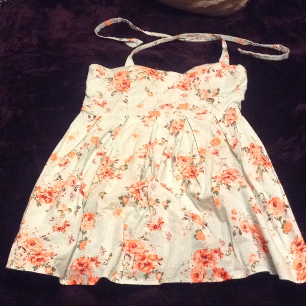Light blue rose floral halter top dress